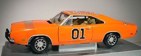 V�hicule DODGE Charger 1969 de la s�rie Sh�rif fais-moi peur en m�tal Dukes of Hazzard au 1/18