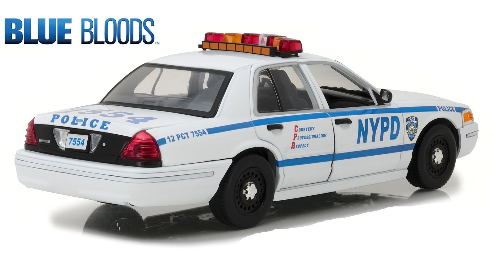 Voiture FORD CROWN VICTORIA 2001 NYPD NEW YORK POLICE DEPARTMENT BLUE BLOODS NYPD NEW YORK POLICE DEPARTMENT 1/18