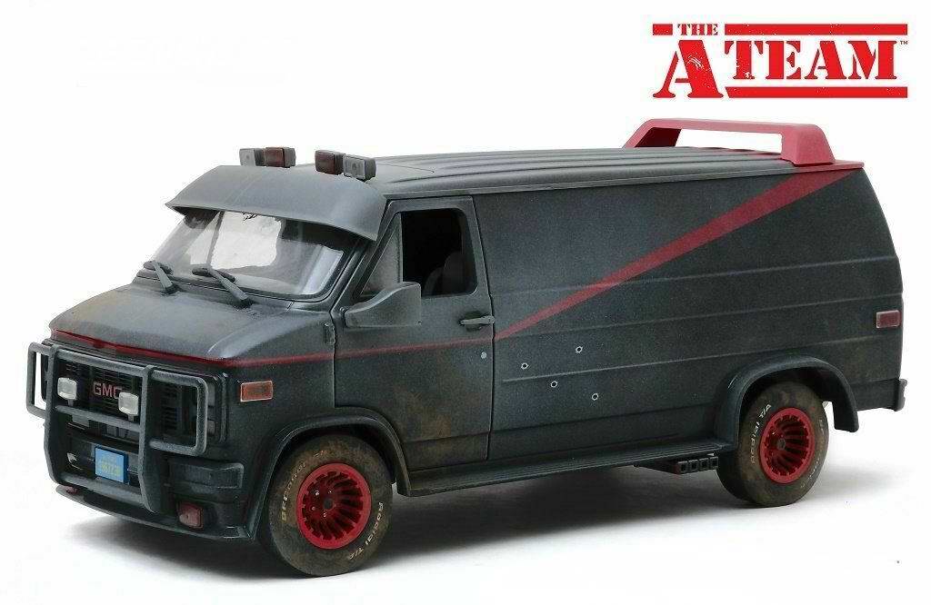 Camionette Agence Tous Risques sale carrosserie trouée balles 1/18 Greenlight