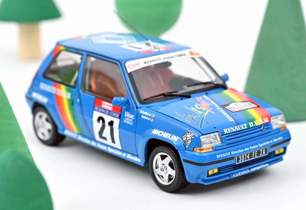 Voiture miniature RENAULT Super 5 GT Turbo Tour de Corse 1990 CIRINDINI BALESI Norev 1/18