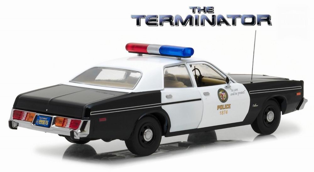 Voiture en métal DODGE MONACO METROPOLITAN POLICE 1/18 TERMINATOR Avec Figurine T-800 Endoskeleton