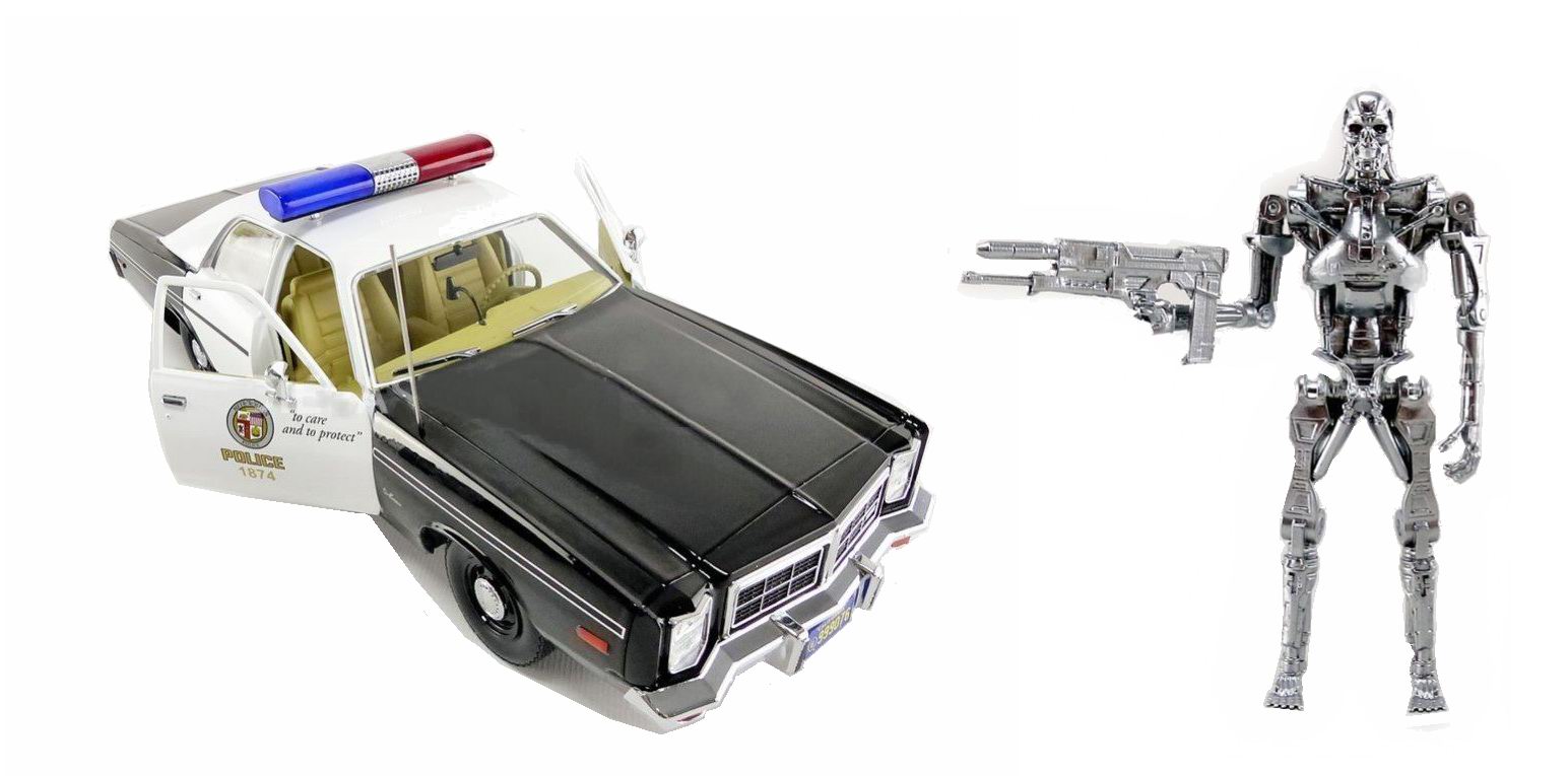 Voiture en métal DODGE MONACO METROPOLITAN POLICE 1/18 TERMINATOR Avec Figurine T-800 Endoskeleton