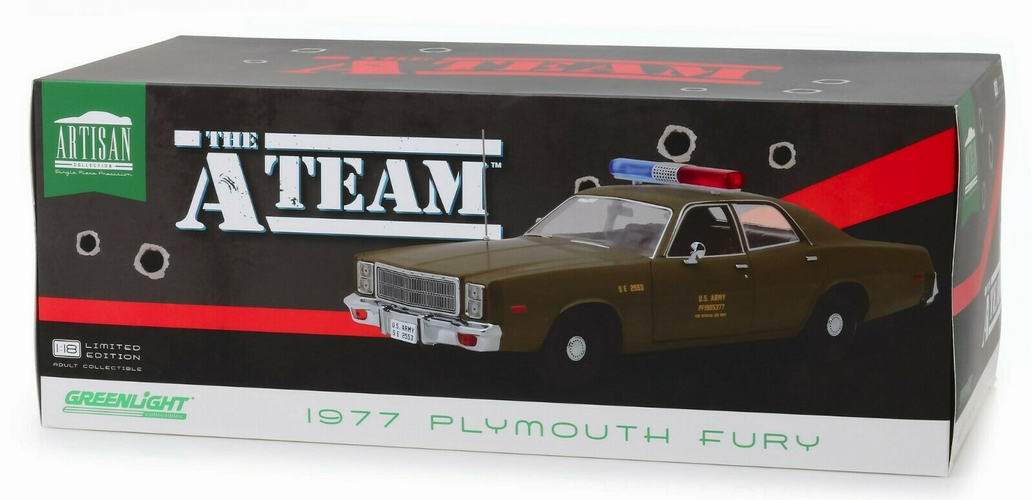 Voiture Plymouth Fury US Army Police Colonel Déker de la série Agence Tous Risques 1/18