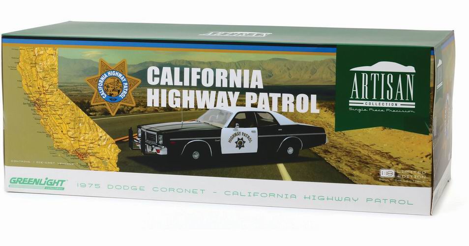 Voiture en métal DODGE Coronet POLICE POURSUITE CHiPs California Highway Patrol 1975 