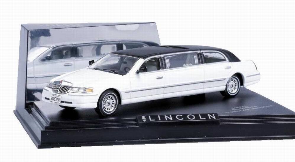 Petite Voiture de Collection LINCOLN 2000 Limousine Town Car de 2000 Blanche toit noir 1/43