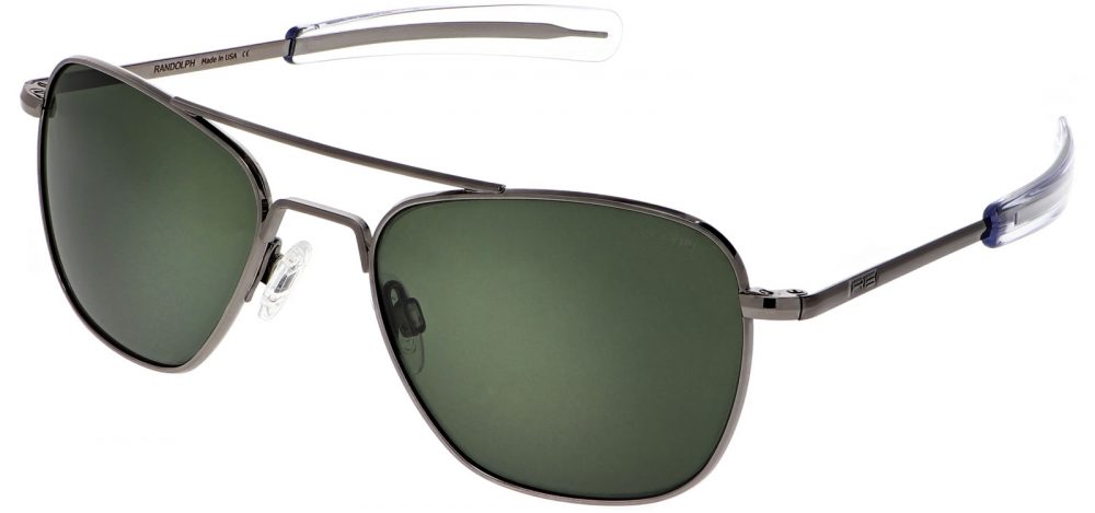 LUNETTES DE SOLEIL aviator monture gun métal verre vert Randolph