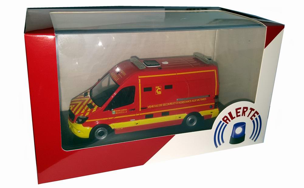 Miniature MERCEDES Sprinter BMPM Marseille SANICAR VSAV Camion de Sapeurs Pompiers 1/43 Alerte