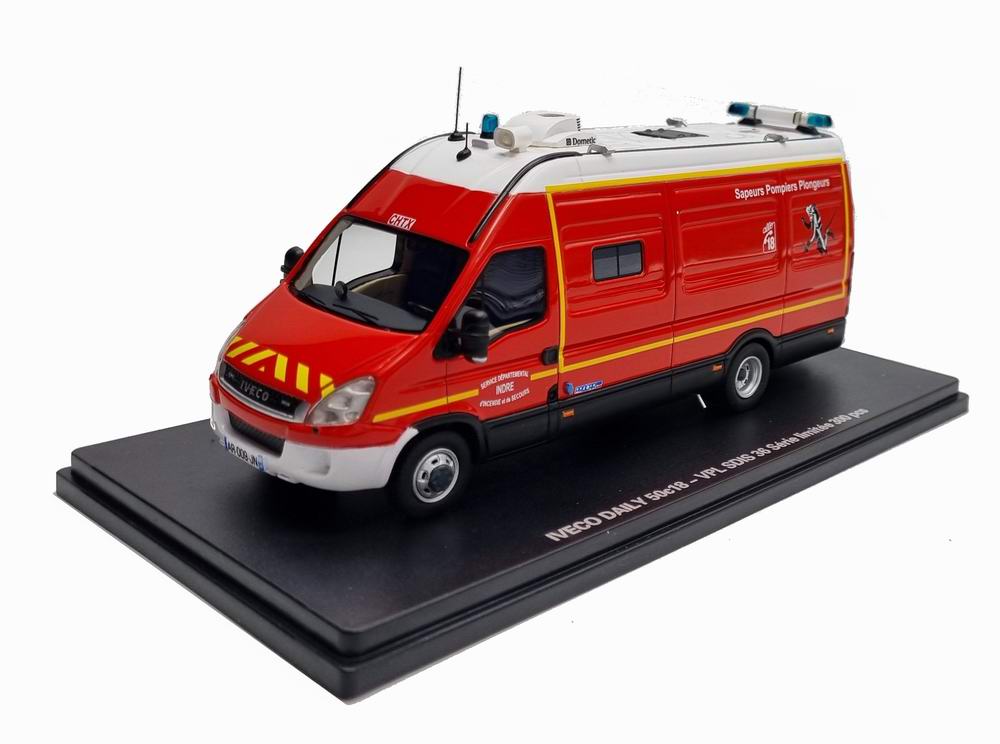 Miniature IVECO DAILY Sapeurs Pompiers DOUBLE CABINE VPL Véhicule Plongeur SDIS 36 1/43 Alerte