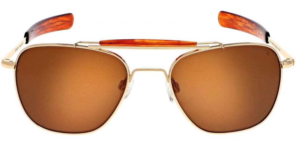 LUNETTES DE SOLEIL US AIR FORCE aviateur 2 monture Or 23k verre polarisé marron fumé Randolph