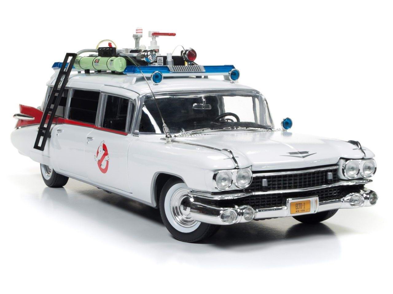 Voiture miniature Cadillac Miller Meteor Ghostbusters ECTO 1 SOS Fantômes Métal au 1/21