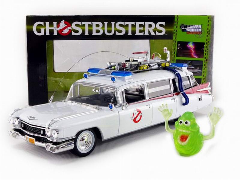 Voiture miniature Cadillac Miller Meteor Ghostbusters ECTO 1 SOS Fantômes Métal au 1/18