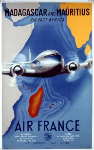 Affiche AIR FRANCE Madagascar and Mauritius Renluc 1950