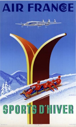 Affiche AIR FRANCE Sports d'Hiver A.Kow 1951