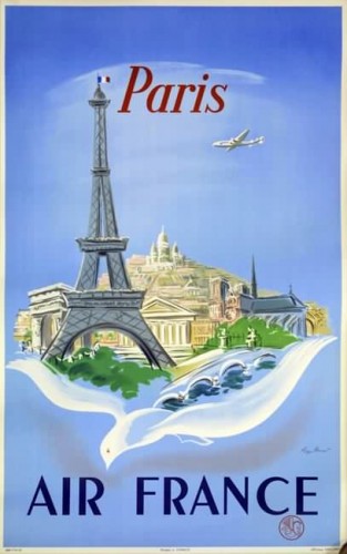 Affiche AIR FRANCE Paris Tour Eiffel Manset 1952