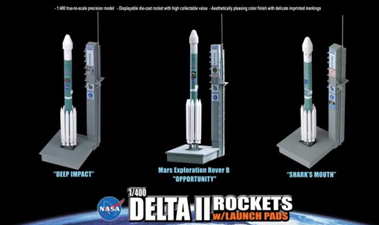 Set Maquettes Fusées DELTA II Deep Impact - Mars Exploration Rover B Opportunity - Shark’s Mouth sur Pas de Tir au 1/400