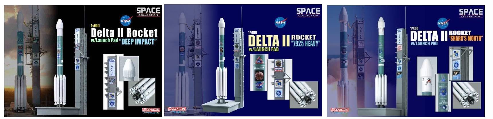 Set Maquettes Fusées DELTA II Deep Impact - Mars Exploration Rover B Opportunity - Shark’s Mouth sur Pas de Tir au 1/400