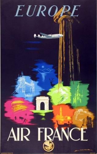 Affiche AIR FRANCE Europe - A.Maurus 1948