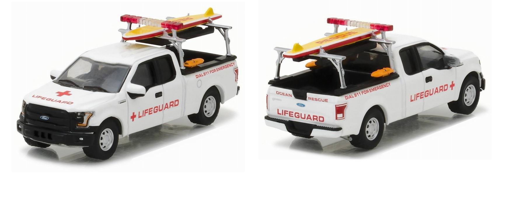 Voiture Ford F150 Pickup Lifeguard Sauveteurs en Mer avec Accessoires 1/64