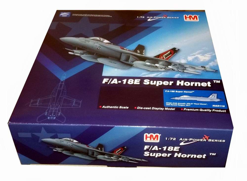 Maquette Avion de Combat Boeing F18 Super Hornet VFA-27 Royal Maces, Porte-Avions USS Ronald Reagan 2017 au 1/72