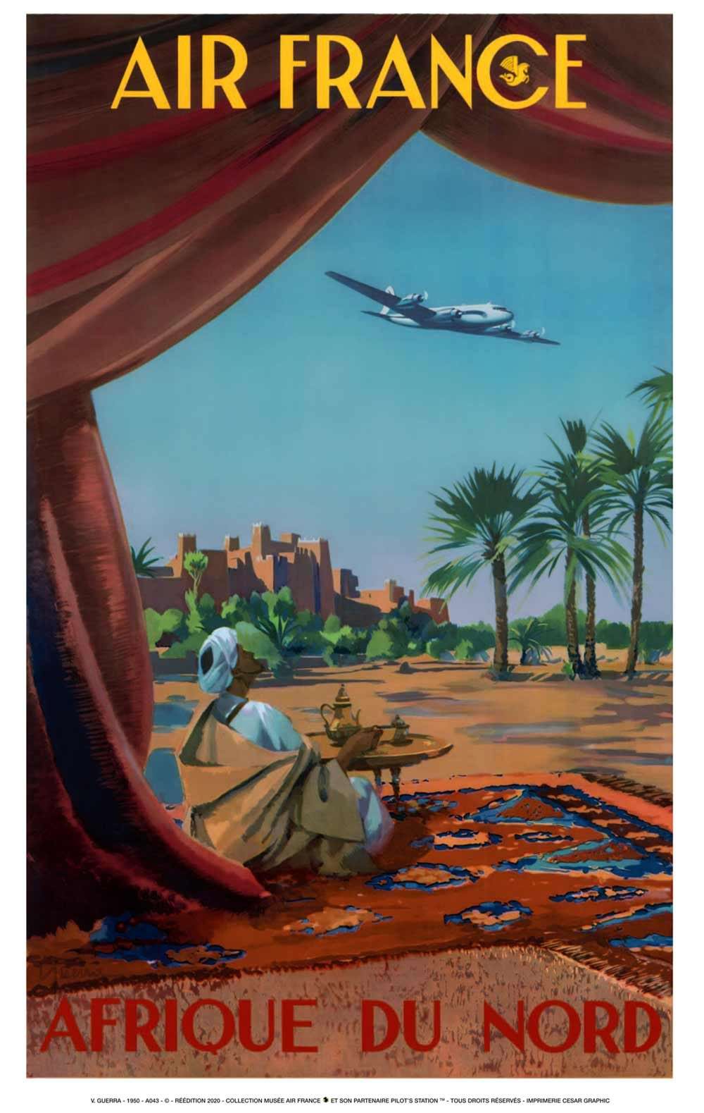 Affiche AIR FRANCE Afrique du Nord - Guerra 1950