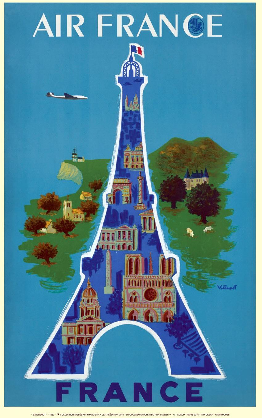 Affiche AIR FRANCE FRANCE B.Villemot 1950