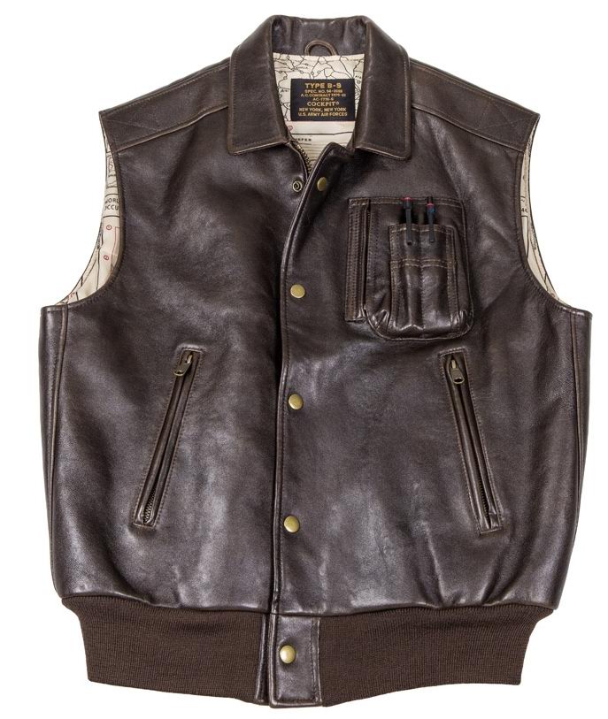 Blouson en cuir sans manche The Stearman Leather Vest COCKPIT - AVIREX