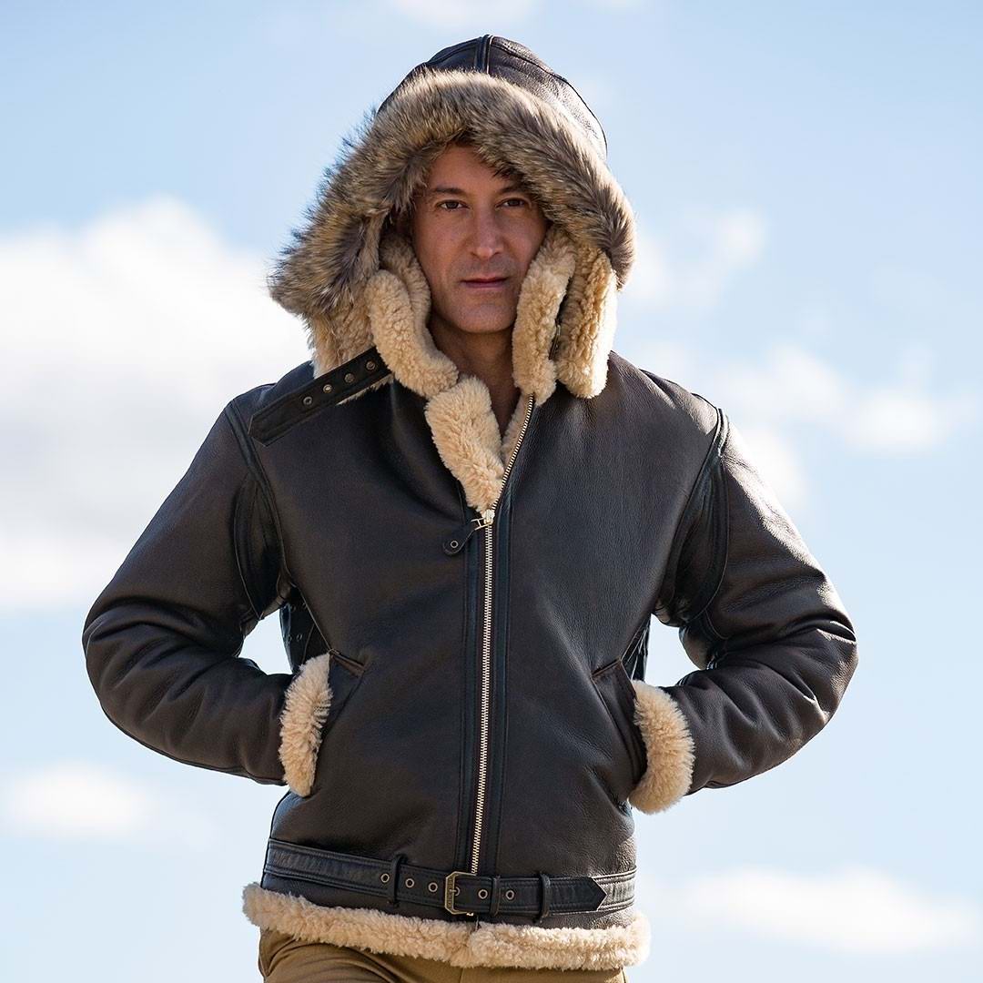 Blouson B3 RAF de la Royale Air Force avec capuche fourrure coyote COCKPIT USA - AVIREX