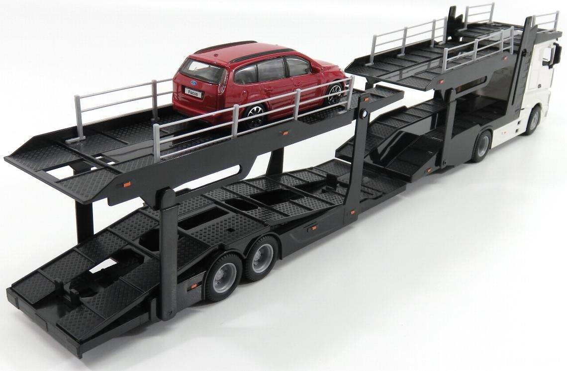 Camion MERCEDES Actros en Métal Avec Remorque Porte Voitures 1/43 45 cm FORD Focus en Métal 1/43