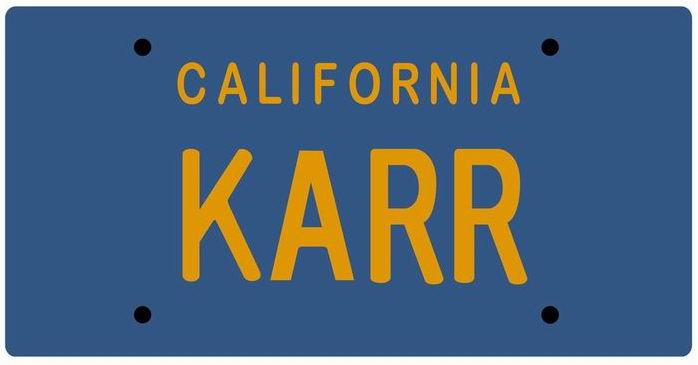 plaque minéralogique KARR California de la Série K2000