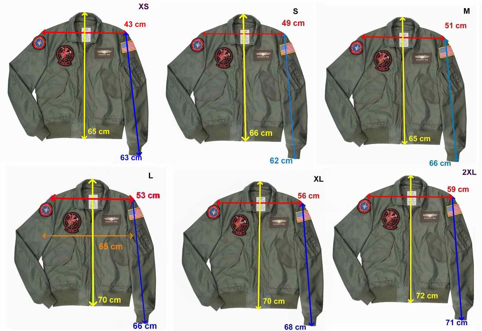 Guide des tailles pour la veste CWU-36P