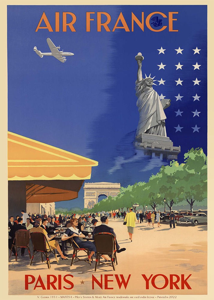 Affiche AIR FRANCE Paris New York Guerra