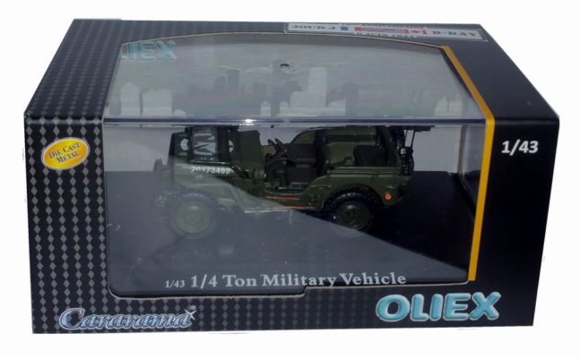 Modèle Réduit Jeep Militaire US Fermée 1/43 Oliex - Vert - Neuf Sous Boîte