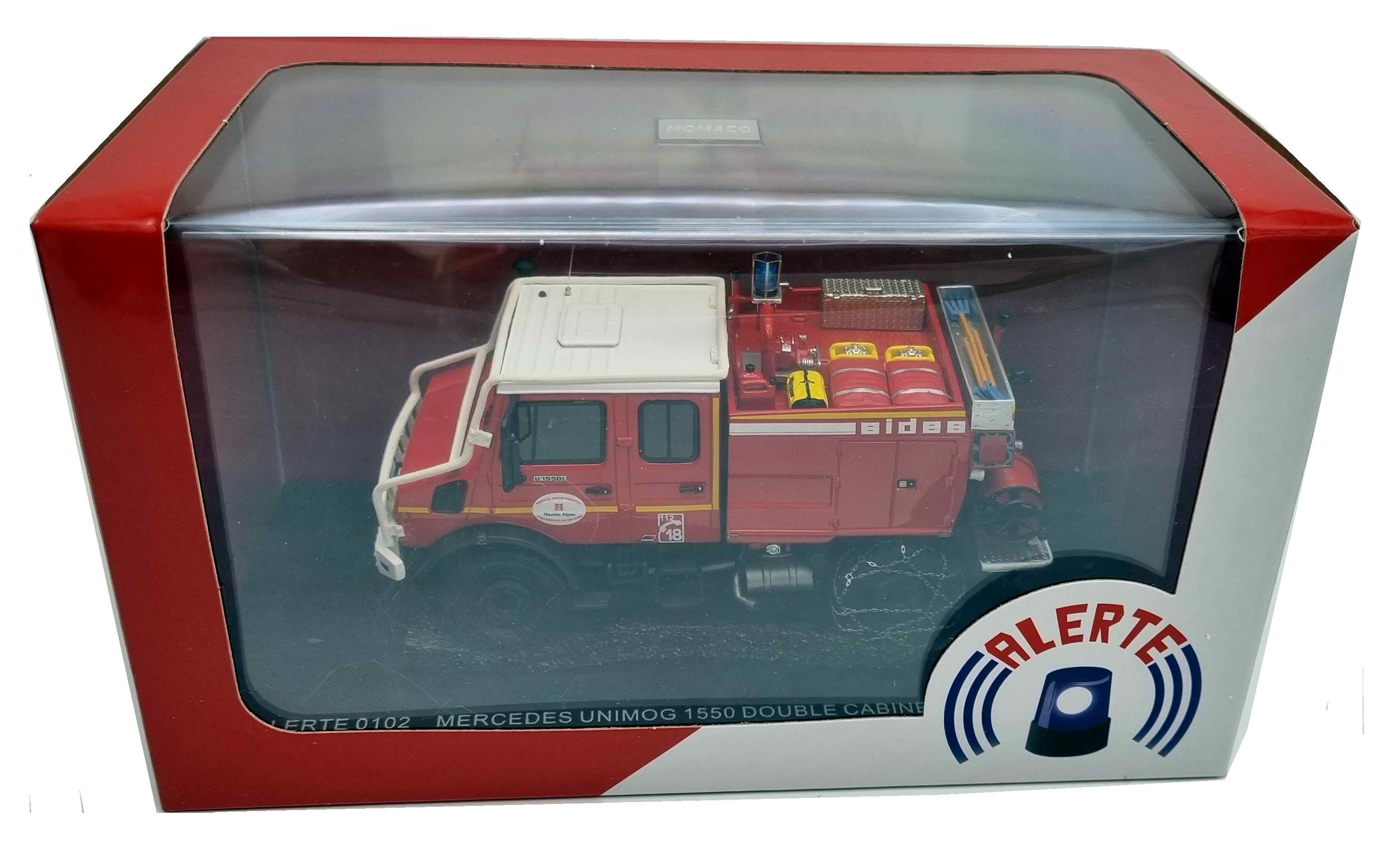 Miniature MERCEDES Unimog 1550L SDIS05 ORCIERES Camion de Sapeurs Pompiers 1/43 Alerte