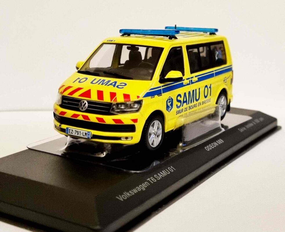 Miniature Ambulance Volkswagen T6 SAMU 28 SMUR Nogent-Le-Rotrou, échelle 1/43, Odeon Métal