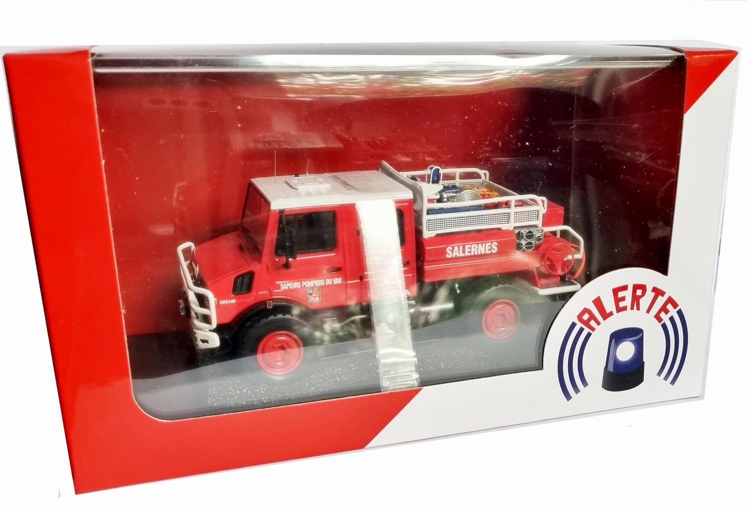 Miniature MERCEDES Unimog1550 CCF BBA SDIS 83 SALERNES Camion de Sapeurs Pompiers 1/43 Alerte