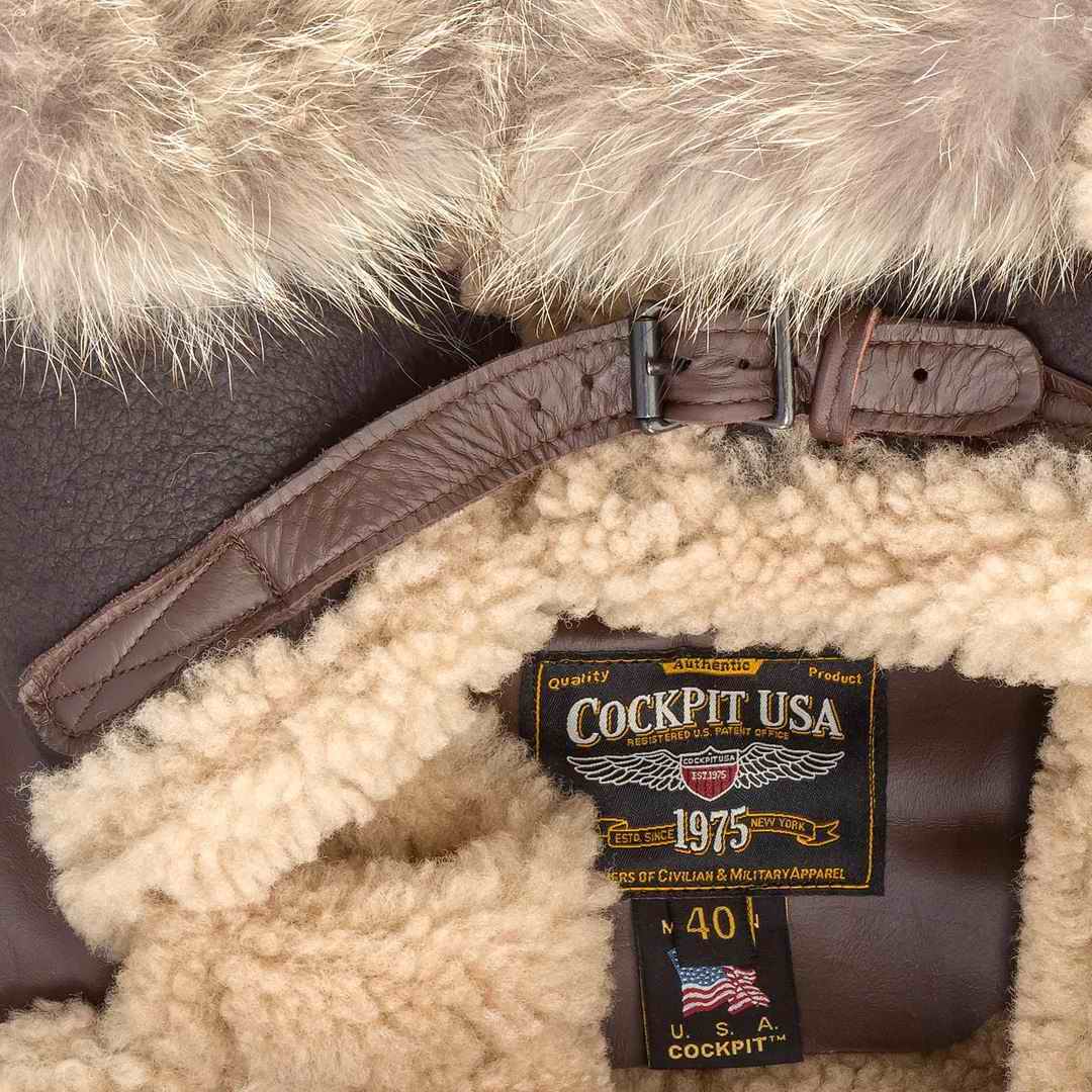 Parka WWII Bombardier B-7 Aleutian manteau trois-quarts Cuir Mouton Shearling avec Capuche Fourrure Cockpit usa Avirex