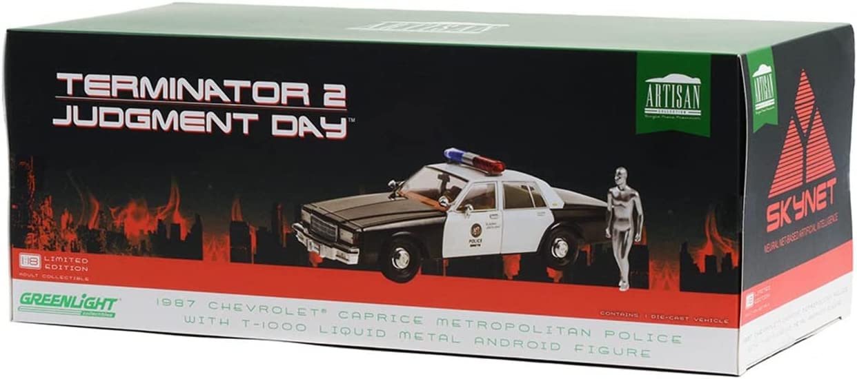 Voiture Chevrolet Caprice Police Avec Figurine T-1000 Métal Liquide 1/18 TERMINATOR 2