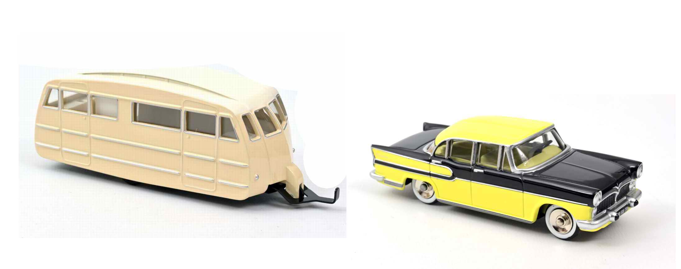 Voiture métal SIMCA Vedette Chambord 1958 Avec Caravane Hénon Jaune Paille 1/43