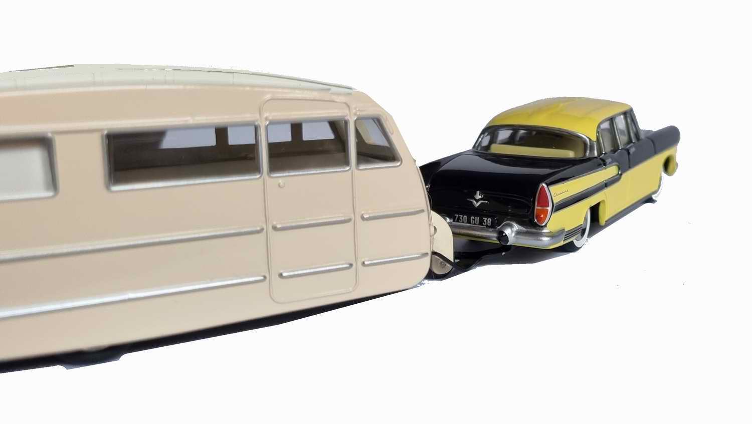 Voiture métal SIMCA Vedette Chambord 1958 Avec Caravane Hénon Jaune Paille 1/43