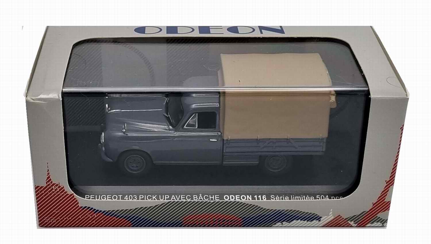 Voiture Miniature Peugeot403 pick-up bachée 1/43
