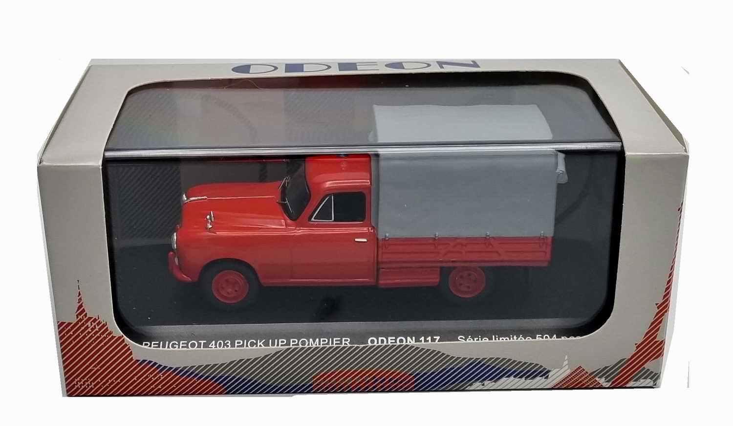 Voiture Miniature Peugeot403 pompier pick-up bachée 1/43