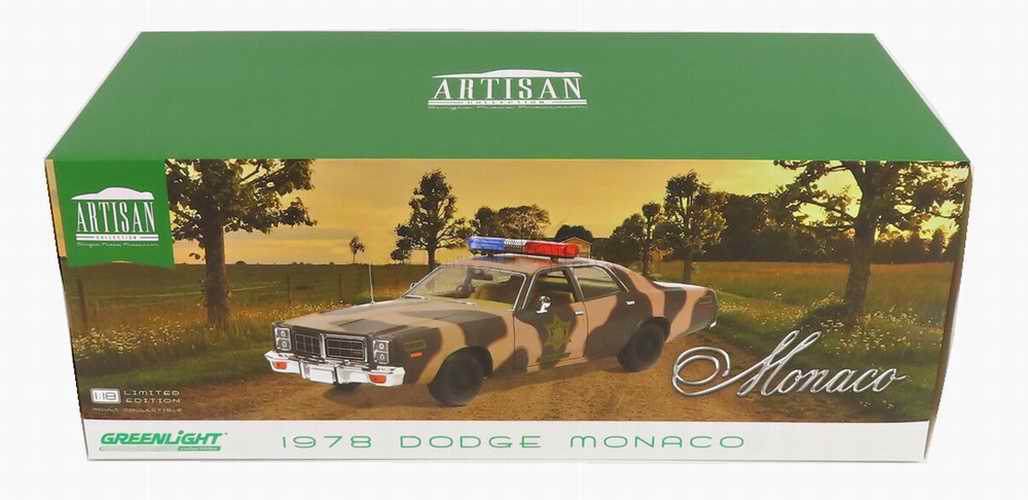 Voiture dukes of Hazzard Dodge Monaco 1978 Police camouflage de la série Shériff fais moi peur en métal au 1/18