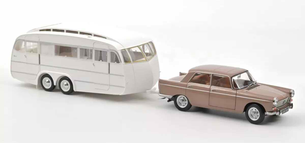 Voiture Miniature PEUGEOT 404 avec Caravane Hénon Métal NOREV 1/18