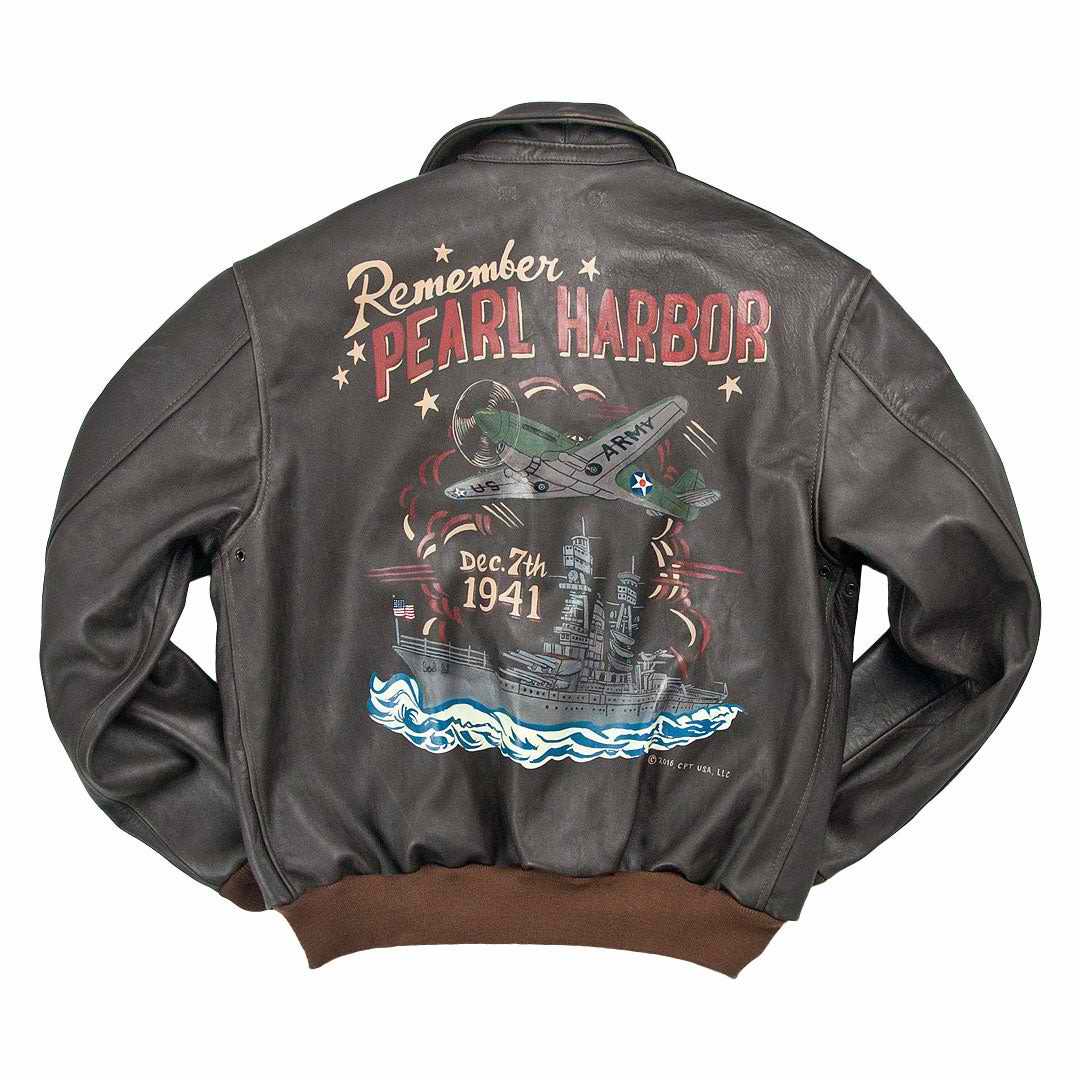 Blouson Aviateur peinture au dos blouson cuir Pin up nose art Remember Pearl Harbour COCKPIT USA AVIREX