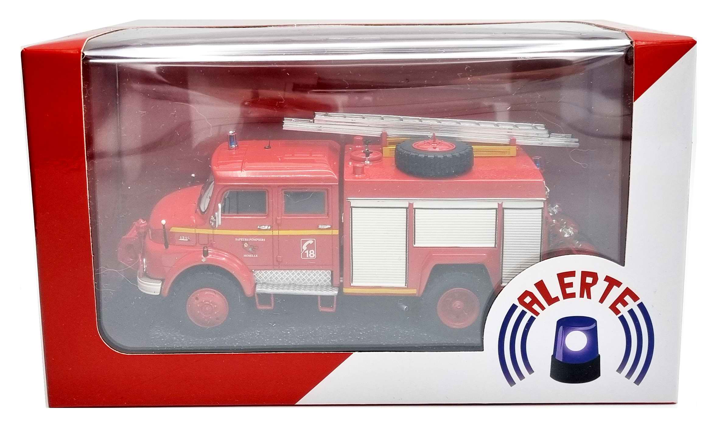 Miniature Camion de Pompier MERCEDES 1313ROCHER FPT SDIS 57 MOSELLE WALSCHEID 1/43 Alerte