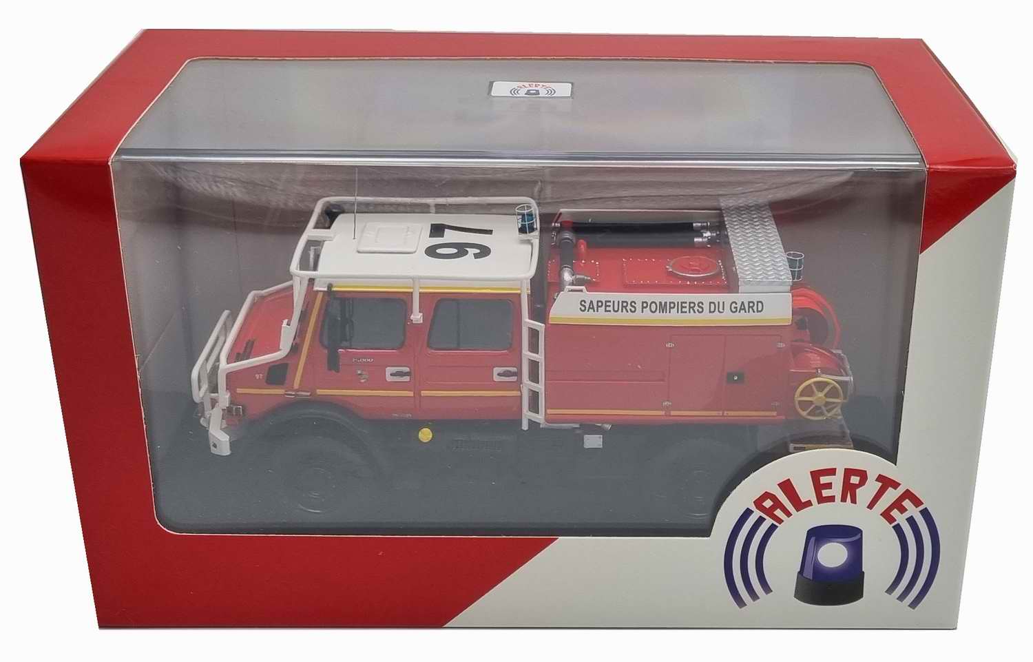 Miniature MERCEDES Unimog 5000 Camion de Sapeurs Pompiers du Gard SDIS30 1/43 Alerte