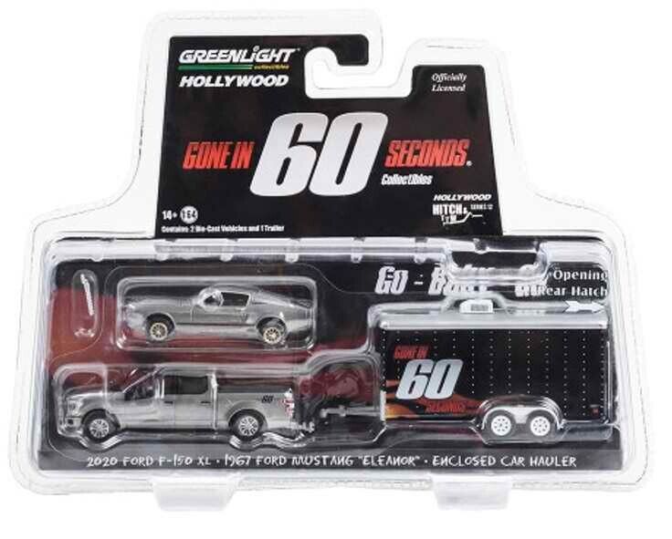 Voiture Voiture FORD F150 XL Remorque + MUSTANG Shelby GT500 Eleanor 60 Secondes Chrono 1/64