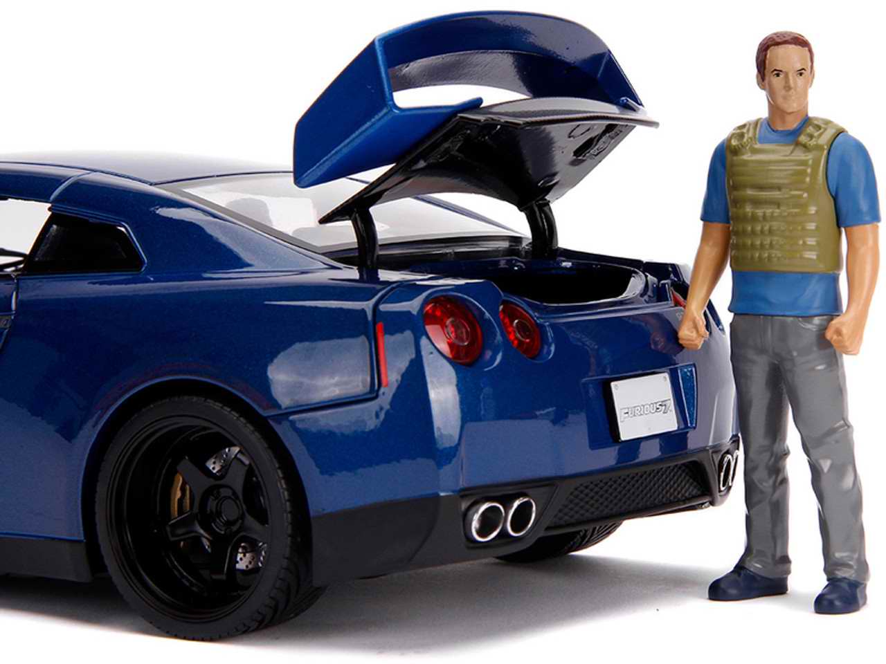 miniature Nissan GTR R35 Bleu Métallisé Carbon Fast And Furious 7 1/18 Phare Feux LED