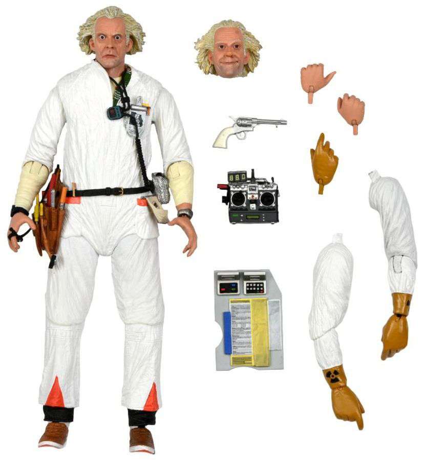 Figurine articulée Doc Emmett Brown Retour Vers le Futur avec accessoires, 18 cm, Neca