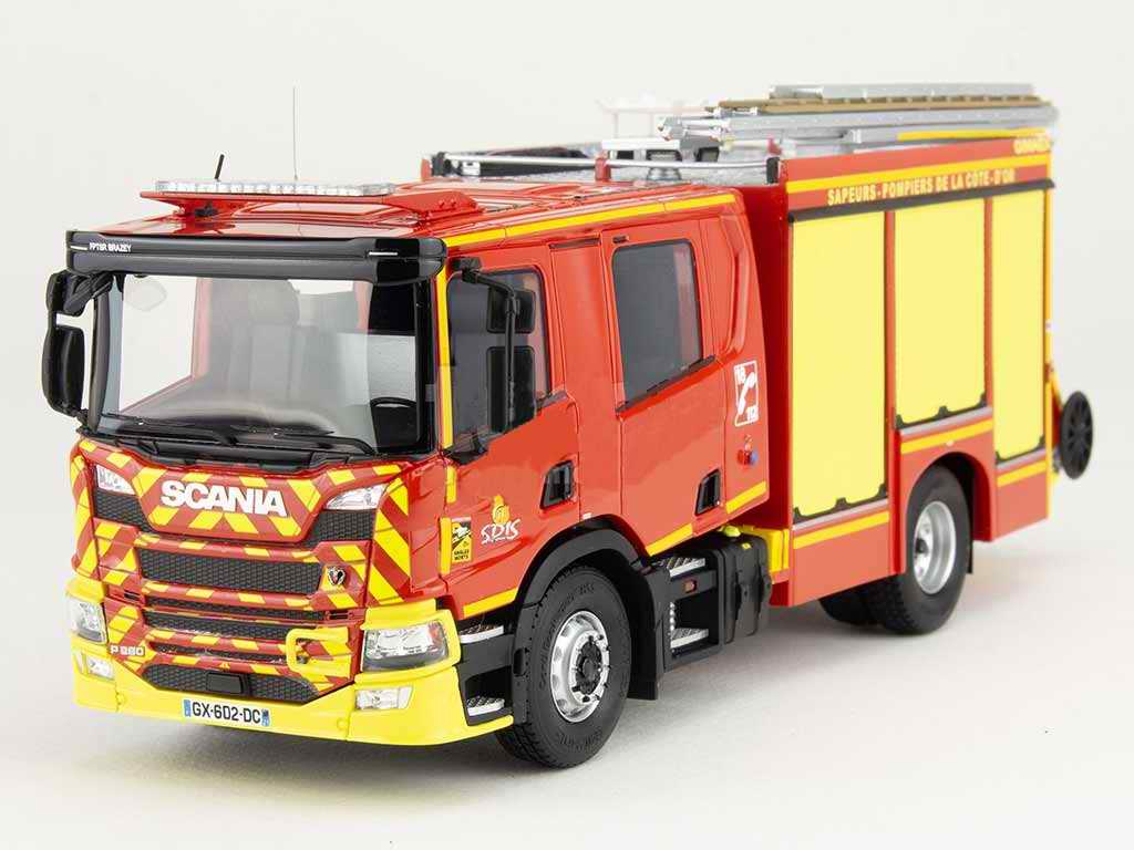 Camion pompiers SCANIA P280 FPTSR Fourgon Pompe-Tonne Secours Routier SDIS 21 COTE D'OR 1/43
